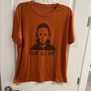 Orange Graphic Tee with 'Slay All Day' Print